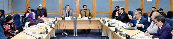 Senator Muhammad Hamayun Mohmand, Chairman Senate Standing Committee On National Health Services, Regulations And Coordination presiding over a meeting of the committee at Parliament Lodges.