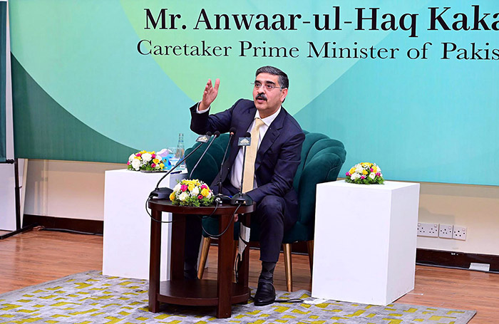 Caretaker Prime Minister Anwaar-ul-Haq Kakar in an interactive session with the students of Beaconhouse National University.