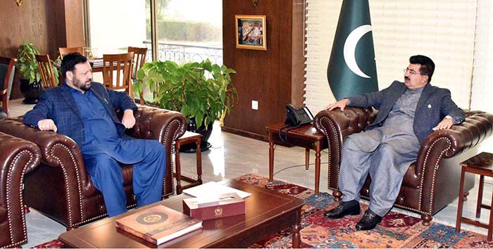 Chairman Senate, Muhammad Sadiq Sanjrani exchanging views with Chief Minister Of Gilgit-Baltistan, Gulbar Khan at Parliament House.