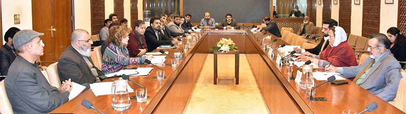 Senator Engr. Rukhsana Zuberi, Convener Sub-Committee of the Senate Standing Committee on Overseas Pakistanis and Human Resource Development presiding over a meeting of the committee at Parliament House