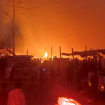 The terrifying scene of the fire engulfing the old furniture market at Gulzar e Hijri Scheme 33 area.