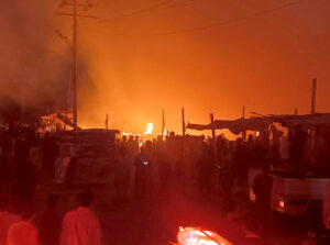 The terrifying scene of the fire engulfing the old furniture market at Gulzar e Hijri Scheme 33 area.