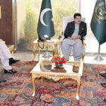Delegation headed by resident representative of his highness in Canada, Mohamed Eboo calling on Chairman Senate, Muhammad Sadiq Sanjrani, at the Parliament House