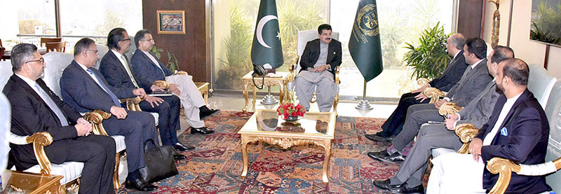 Delegation headed by resident representative of his highness in Canada, Mohamed Eboo calling on Chairman Senate, Muhammad Sadiq Sanjrani, at the Parliament House