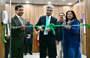 Caretaker Federal Minister for Information and Broadcasting Murtaza Solangi cutting ribbon during inauguration ceremony of "Election-2024" PID Coordination & Facilitation Center at PID.