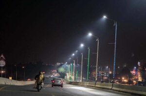 A view of street lights installed at Rawal Dam underpass in the Federal Capital.