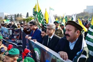 Caretaker Federal Minister for Information & Broadcasting, Murtaza Solangi leading Kashmir Solidarity Day Walk from Foreign Office Gate, Constitution Avenue to D-Chowk in front of Parliament House organized by Ministry of Kashmir Affairs and Gilgit-Baltistan