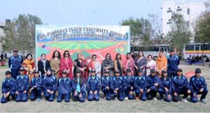 A view of Baseball match played between Fatima Jinnah Women University Rawalpindi and Kinnaird Lahore Women University Teams during All Pakistan Inter -University Women Baseball Championship 2024 at Government College Women University Faisalabad (GCWUF) Sports Ground.