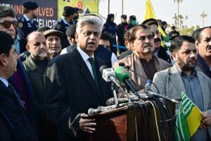 Caretaker Federal Minister for Information & Broadcasting, Murtaza Solangi leading Kashmir Solidarity Day Walk from Foreign Office Gate, Constitution Avenue to D-Chowk in front of Parliament House organized by Ministry of Kashmir Affairs and Gilgit-Baltistan