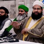 Chairman Pakistan Ullema Council & Special Assistant for interfaith Harmony, Hafiz Tahir Mehmood Ashrafi addressing a Press conference during the “Misaq-e-Pakistan Convention”.