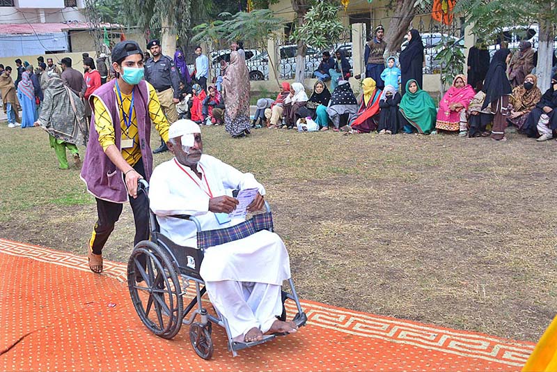 Doctors examining patients before eye operation during free eye camp organized by Hyderabad Host Lions Club at Police Line Ground