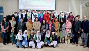 Secretary Information Ms. Shahera Shahid in a group photo with the participants of the Digital Photography and Painting Exhibition in connection of Kashmir Solidarity Day observes on 5th February organized by Department of Electronic Media and Publications at Information Services Academy