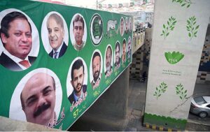 A view of banners of candidates displayed at Committee Chowk in connection with upcoming General Election 2024.