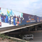 A view of banners displayed in connection with Kashmir Solidarity Day at Expressway