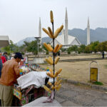 A vendor displayed corn to attract customers in the premises of Faisal Masjid