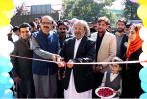 Caretaker Federal Minister for Education, Professional Training Madad Ali Sindhi, cutting ribbon to Inaugurate the ceremony of Islamabad Model School (I-V) E-7 sector in Federal Capital