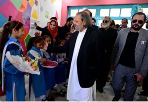 Caretaker Federal Minister for Education, Professional Training Madad Ali Sindhi, cutting ribbon to Inaugurate the ceremony of Islamabad Model School (I-V) E-7 sector in Federal Capital