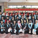 Graduate students pose for group photo with DG, FDE Tanveer Ahmed Principal Prof Rozina Faheem, after convocation at FG Home Economics College F11/1
