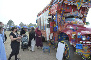 A large number of people visit stalls at expo ‘Eurovillage’ organized by European Union at Convention centre in the federal capital