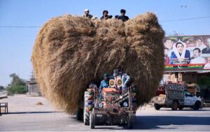A view of over loaded tractor trolley at Otha Chowk creating hurdles in the smooth flow of traffic may cause any mishap to needs the attention of concerned authorities in the city