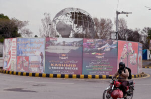 A view of huge banners displayed in connection with Kashmir Solidarity Day at Constitution Avenue
