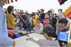 A large number of people visit stalls at expo ‘Eurovillage’ organized by European Union at Convention centre in the federal capital