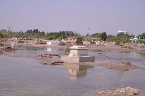 A view of sewerage water at cant graveyard need the attention of concerned authorities.