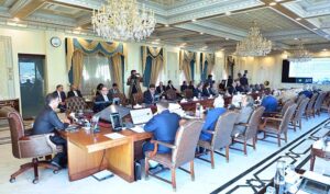 Caretaker Prime Minister Anwaar-ul-Haq Kakar chairs a meeting of the Federal Cabinet.