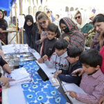 Youngsters visit the expo ‘Eurovillage’ organized by European Union at Nation convention centre in the federal capital