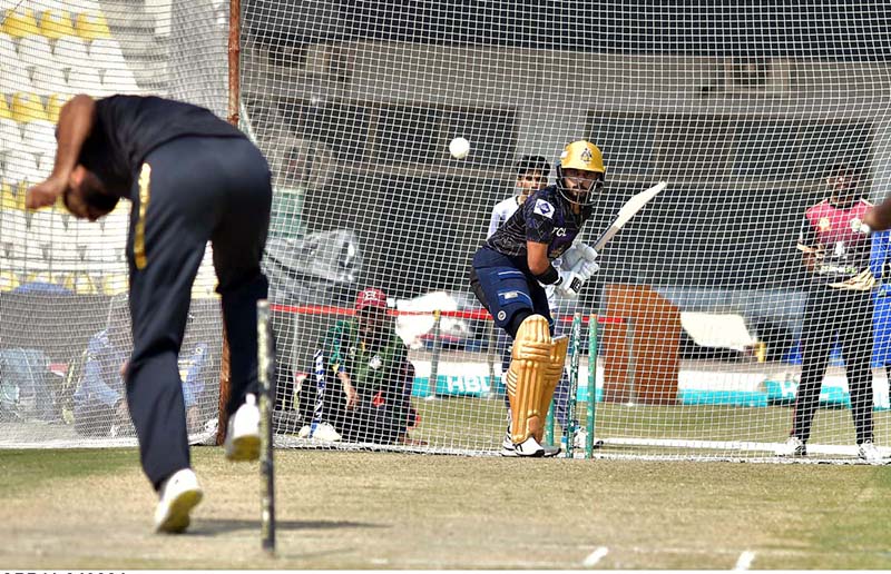 Players of Quetta Gladiators participating in a practice session for the next match against Multan Sultans during PSL-9 T20 match at Multan Cricket Stadium