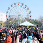 Students enjoy swings during 2nd Job Fair & Industrial Expo-2024 at Government College Women University.