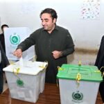 Chairman PPP Bilawal Bhutto Zardari casts his vote in Shaheed Major Mujahid Mirani Government Boys Primary School Polling Station Naudero in the constituency NA-194 and PS-10 during General Elections -2024.
