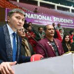 Ambassador of Kazakhstan to Pakistan, H.E. Yerzhan Kistafin addressing during opening ceremony of National Students Olympic Games-2024 at Liaquat Gymnasium, Pakistan Sports Complex.