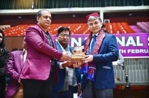 Ambassador of Kazakhstan to Pakistan, H.E. Yerzhan Kistafin addressing during opening ceremony of National Students Olympic Games-2024 at Liaquat Gymnasium, Pakistan Sports Complex.