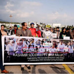 A view of huge banners displayed in connection with Kashmir Solidarity Day at Constitution Avenue