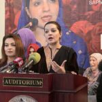 Mushaal Hussein Mullick, SAPM Human Rights and Women Empowerment addressing during inauguration ceremony of an Exhibition on Kashmir at National College of Arts