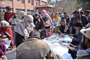 Polling staff receiving polling material at distribution Centre for General Elections 2024.