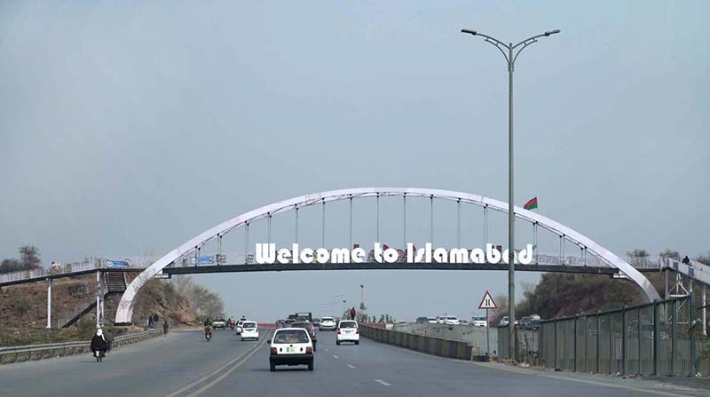 A beautiful view of board “Welcome to Islamabad” displayed at Srinagar Highway in Federal Capital