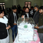 Lawyers are casting their votes on the occasion of Lahore High Court Bar Election at High Court
