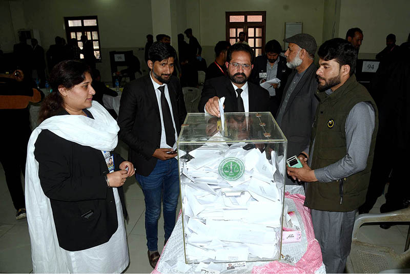 Lawyers are casting their votes on the occasion of Lahore High Court Bar Election at High Court