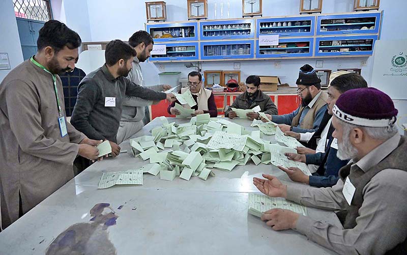 Polling officials counting vote in a polling stations during General Elections 2024