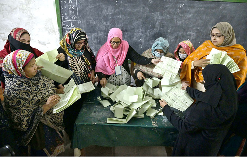 Polling officials counting vote in a polling stations during General Elections 2024