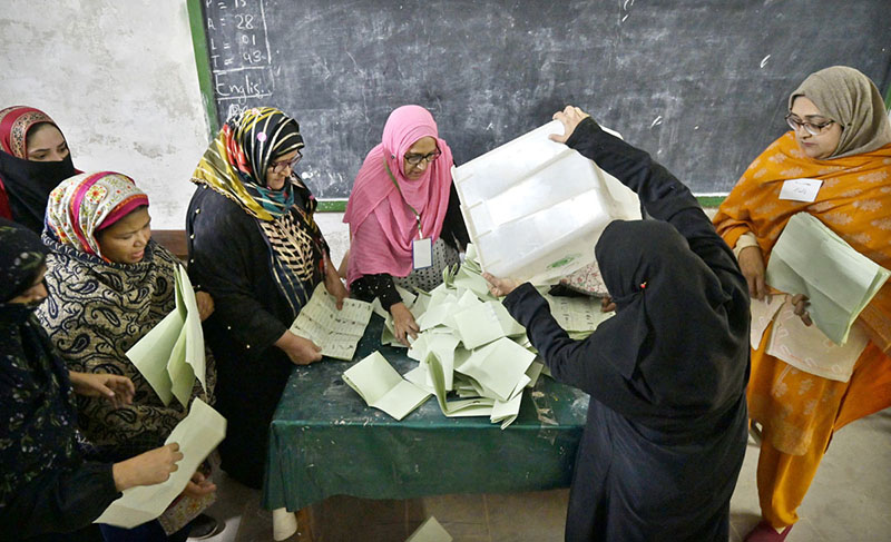 Polling officials counting vote in a polling stations during General Elections 2024