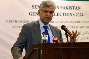 Caretaker Federal Minister of Information & Broadcasting, Murtaza Solangi addressing a Seminar in connection with creating public awareness regarding Election 2024 under the auspices of Press Information Department (PID)