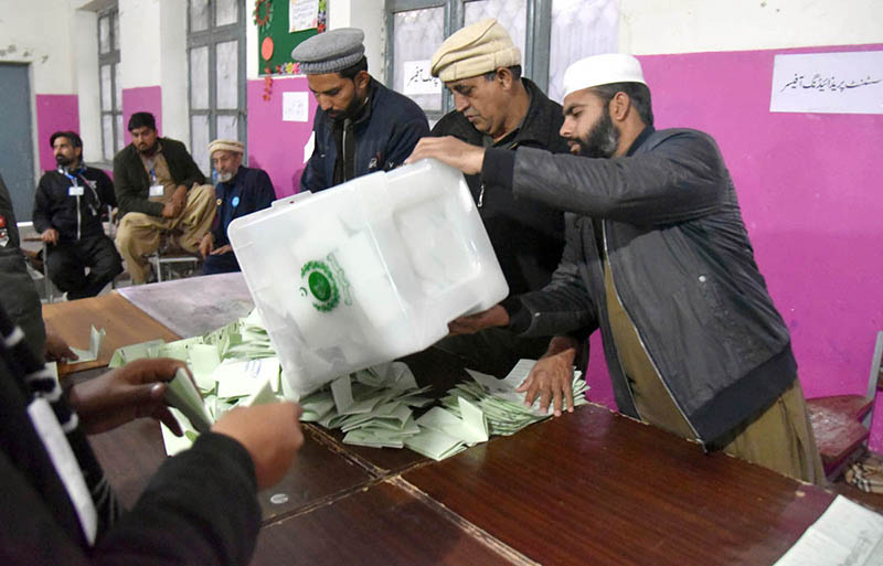 Polling officials open ballot boxes to count the votes at polling station Government Sardar Schoo Garhi Shahul during the General Election-2024 Polling officials open ballot boxes to count the votes at polling station Government Sardar Schoo Garhi Shahul during the General Election-2024