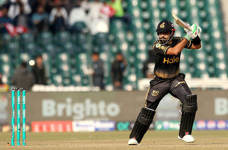 Peshawar Zalmi batter Babar Azam playing a shot during the Pakistan Super League (PSL 9) Twenty20 cricket match between Karachi Kings and Peshawar Zalmi at the Gaddafi Cricket Stadium