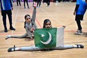 Players showing their skills during opening ceremony of National Students Olympic Games-2024 at Liaquat Gymnasium, Pakistan Sports Complex.