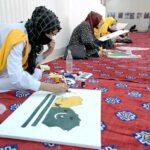Students participating in painting competitions in connection to solidarity with the people of IOK on the eve of Kashmir Day organized by Sargodha Arts Council