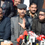 Istehkam-e-Pakistan Party (IPP) Chairman Jahangir Tareen addressing a press conference