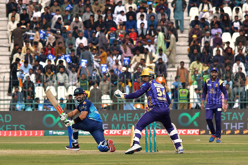 Quetta Gladiators wicketkeeper Sarfraz Ahmed successfully stump out attempts to the Multan Sultans batter Usman Khan during the PSL-9 T20 cricket match between Multan Sultans and Quetta Gladiators at the Multan Cricket Stadium